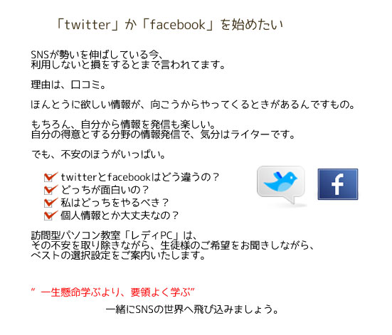twitterかfacebookを始めたい
